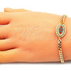 Pulsera Elegante 03.368.0078.08 Oro Laminado, Diseño de Ojo Griego, con Zafiro Azul and Blanca Micro Pave, Pulido, Tono Dorado (04 MM Thickness, 8 Inches Length)