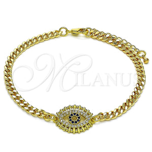 Pulsera Elegante 03.368.0078.08 Oro Laminado, Diseño de Ojo Griego, con Zafiro Azul and Blanca Micro Pave, Pulido, Tono Dorado (04 MM Thickness, 8 Inches Length)