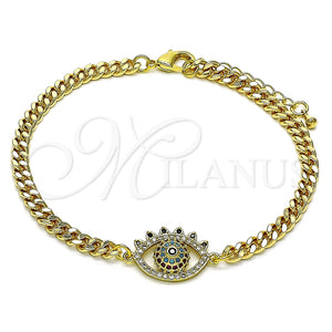 Pulsera Elegante 03.368.0079.08 Oro Laminado, Diseño de Ojo Griego, con Multicolor Micro Pave, Pulido, Tono Dorado (04 MM Thickness, 8 Inches Length)