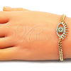 Pulsera Elegante 03.368.0080.08 Oro Laminado, Diseño de Ojo Griego, con Multicolor Micro Pave and Negro Zirconia Cubica, Pulido, Tono Dorado (04 MM Thickness, 8 Inches Length)