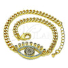 Pulsera Elegante 03.368.0080.08 Oro Laminado, Diseño de Ojo Griego, con Multicolor Micro Pave and Negro Zirconia Cubica, Pulido, Tono Dorado (04 MM Thickness, 8 Inches Length)