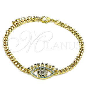 Pulsera Elegante 03.368.0080.08 Oro Laminado, Diseño de Ojo Griego, con Multicolor Micro Pave and Negro Zirconia Cubica, Pulido, Tono Dorado (04 MM Thickness, 8 Inches Length)