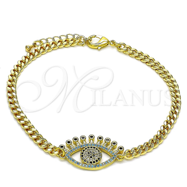 Pulsera Elegante 03.368.0080.08 Oro Laminado, Diseño de Ojo Griego, con Multicolor Micro Pave and Negro Zirconia Cubica, Pulido, Tono Dorado (04 MM Thickness, 8 Inches Length)