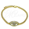 Pulsera Elegante 03.368.0080.08 Oro Laminado, Diseño de Ojo Griego, con Multicolor Micro Pave and Negro Zirconia Cubica, Pulido, Tono Dorado (04 MM Thickness, 8 Inches Length)