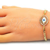Pulsera Elegante 03.368.0081.08 Oro Laminado, Diseño de Ojo Griego, con Multicolor Micro Pave and Multicolor Zirconia Cubica, Esmaltado Blanco, Tono Dorado (04 MM Thickness, 8 Inches Length)
