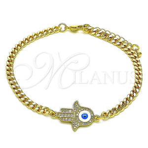 Pulsera Elegante 03.368.0082.08 Oro Laminado, Diseño de Mano de Dios, con Blanca Micro Pave, Esmaltado Blanco, Tono Dorado (04 MM Thickness, 8 Inches Length)