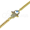Pulsera Elegante 03.368.0083.08 Oro Laminado, Diseño de Mano de Dios, con Multicolor Micro Pave, Esmaltado Blanco, Tono Dorado (04 MM Thickness, 8 Inches Length)