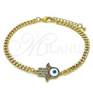 Pulsera Elegante 03.368.0083.08 Oro Laminado, Diseño de Mano de Dios, con Multicolor Micro Pave, Esmaltado Blanco, Tono Dorado (04 MM Thickness, 8 Inches Length)