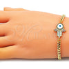 Pulsera Elegante 03.368.0083.1.08 Oro Laminado, Diseño de Mano de Dios, con Multicolor Micro Pave, Esmaltado Blanco, Tono Dorado (04 MM Thickness, 8 Inches Length)