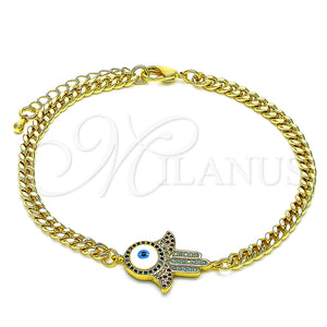 Pulsera Elegante 03.368.0083.1.08 Oro Laminado, Diseño de Mano de Dios, con Multicolor Micro Pave, Esmaltado Blanco, Tono Dorado (04 MM Thickness, 8 Inches Length)