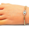 Pulsera Elegante 03.368.0084.08 Oro Laminado, Diseño de Ojo Griego, con Blanca Micro Pave, Esmaltado Blanco, Tono Dorado (04 MM Thickness, 8 Inches Length)