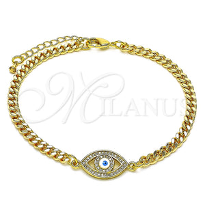 Pulsera Elegante 03.368.0084.08 Oro Laminado, Diseño de Ojo Griego, con Blanca Micro Pave, Esmaltado Blanco, Tono Dorado (04 MM Thickness, 8 Inches Length)
