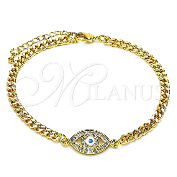 Pulsera Elegante 03.368.0084.08 Oro Laminado, Diseño de Ojo Griego, con Blanca Micro Pave, Esmaltado Blanco, Tono Dorado (04 MM Thickness, 8 Inches Length)