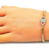 Pulsera Elegante 03.368.0084.1.08 Oro Laminado, Diseño de Ojo Griego, con Multicolor Micro Pave, Esmaltado Blanco, Tono Dorado (04 MM Thickness, 8 Inches Length)