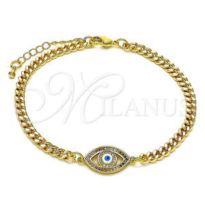 Pulsera Elegante 03.368.0084.1.08 Oro Laminado, Diseño de Ojo Griego, con Multicolor Micro Pave, Esmaltado Blanco, Tono Dorado (04 MM Thickness, 8 Inches Length)