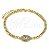 Pulsera Elegante 03.368.0084.1.08 Oro Laminado, Diseño de Ojo Griego, con Multicolor Micro Pave, Esmaltado Blanco, Tono Dorado (04 MM Thickness, 8 Inches Length)