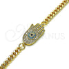 Pulsera Elegante 03.368.0085.08 Oro Laminado, Diseño de Manos y Ojo Griego, con Multicolor Micro Pave, Pulido, Tono Dorado (04 MM Thickness, 8 Inches Length)