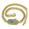 Pulsera Elegante 03.368.0085.08 Oro Laminado, Diseño de Manos y Ojo Griego, con Multicolor Micro Pave, Pulido, Tono Dorado (04 MM Thickness, 8 Inches Length)