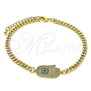 Pulsera Elegante 03.368.0085.08 Oro Laminado, Diseño de Manos y Ojo Griego, con Multicolor Micro Pave, Pulido, Tono Dorado (04 MM Thickness, 8 Inches Length)