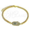 Pulsera Elegante 03.368.0085.08 Oro Laminado, Diseño de Manos y Ojo Griego, con Multicolor Micro Pave, Pulido, Tono Dorado (04 MM Thickness, 8 Inches Length)