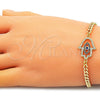 Pulsera Elegante 03.368.0086.08 Oro Laminado, Diseño de Mano de Dios, con Zafiro Azul Zirconia Cubica and Blanca Micro Pave, Pulido, Tono Dorado (04 MM Thickness, 8 Inches Length)