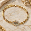 Pulsera Elegante 03.368.0086.08 Oro Laminado, Diseño de Judaica y Mano de Dios, con Zirconia Cubica Zafiro Azul y Micro Pave Blanca, Pulido, Tono Dorado (Grosor 04 MM, 8 Pulgadas de Largo)