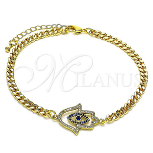 Pulsera Elegante 03.368.0086.08 Oro Laminado, Diseño de Mano de Dios, con Zafiro Azul Zirconia Cubica and Blanca Micro Pave, Pulido, Tono Dorado (04 MM Thickness, 8 Inches Length)