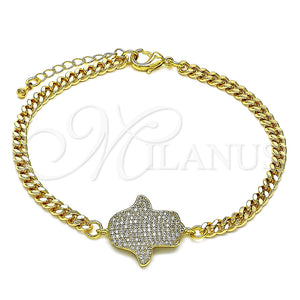 Pulsera Elegante 03.368.0089.08 Oro Laminado, Diseño de Mano de Dios, con Blanca Micro Pave, Pulido, Tono Dorado (04 MM Thickness, 8 Inches Length)