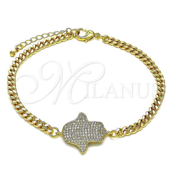 Pulsera Elegante 03.368.0089.08 Oro Laminado, Diseño de Mano de Dios y Judaica, con Micro Pave Blanca, Pulido, Tono Dorado (Grosor 04 MM, 8 Pulgadas de Largo)