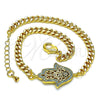 Pulsera Elegante 03.368.0090.08 Oro Laminado, Diseño de Mano de Dios, con Multicolor Micro Pave, Pulido, Tono Dorado (04 MM Thickness, 8 Inches Length)