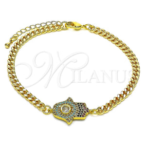 Pulsera Elegante 03.368.0092.08 Oro Laminado, Diseño de Mano de Dios, con Multicolor Micro Pave and Blanca Zirconia Cubica, Pulido, Tono Dorado (04 MM Thickness, 8 Inches Length)