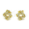 Arete Dormilona 02.156.0634 Oro Laminado, Diseño de Nudo, con Blanca Micro Pave, Pulido, Tono Dorado