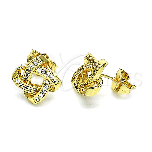 Arete Dormilona 02.156.0634 Oro Laminado, Diseño de Nudo, con Blanca Micro Pave, Pulido, Tono Dorado