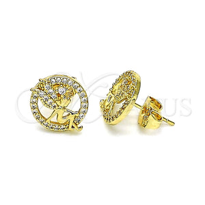 Arete Dormilona 02.156.0635 Oro Laminado, Diseño de Angel, con Blanca Micro Pave, Pulido, Tono Dorado