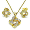 Juego de Arete y Dije de Adulto 10.156.0427 Oro Laminado, Diseño de Nudo, con Blanca Micro Pave, Pulido, Tono Dorado