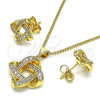 Juego de Arete y Dije de Adulto 10.156.0427 Oro Laminado, Diseño de Nudo, con Blanca Micro Pave, Pulido, Tono Dorado