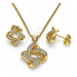 Juego de Arete y Dije de Adulto 10.156.0427 Oro Laminado, Diseño de Nudo, con Blanca Micro Pave, Pulido, Tono Dorado