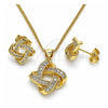 Juego de Arete y Dije de Adulto 10.156.0427 Oro Laminado, Diseño de Nudo, con Blanca Micro Pave, Pulido, Tono Dorado