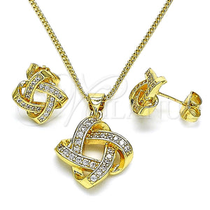 Juego de Arete y Dije de Adulto 10.156.0427 Oro Laminado, Diseño de Nudo, con Blanca Micro Pave, Pulido, Tono Dorado