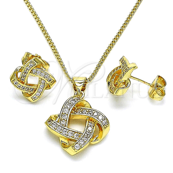 Juego de Arete y Dije de Adulto 10.156.0427 Oro Laminado, Diseño de Nudo, con Blanca Micro Pave, Pulido, Tono Dorado