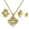 Juego de Arete y Dije de Adulto 10.156.0427 Oro Laminado, Diseño de Nudo, con Blanca Micro Pave, Pulido, Tono Dorado
