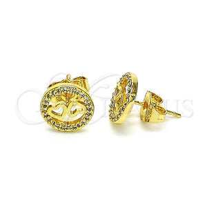 Arete Dormilona 02.156.0637 Oro Laminado, Diseño de Corazón, con Blanca Micro Pave, Pulido, Tono Dorado