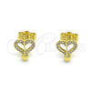Arete Dormilona 02.156.0638 Oro Laminado, Diseño de Corazón, con Blanca Micro Pave, Pulido, Tono Dorado