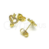Arete Dormilona 02.156.0638 Oro Laminado, Diseño de Corazón, con Blanca Micro Pave, Pulido, Tono Dorado