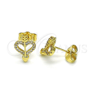 Arete Dormilona 02.156.0638 Oro Laminado, Diseño de Corazón, con Blanca Micro Pave, Pulido, Tono Dorado