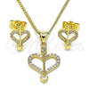 Juego de Arete y Dije de Adulto 10.156.0431 Oro Laminado, Diseño de Corazón, con Blanca Micro Pave, Pulido, Tono Dorado