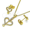 Juego de Arete y Dije de Adulto 10.156.0431 Oro Laminado, Diseño de Corazón, con Blanca Micro Pave, Pulido, Tono Dorado