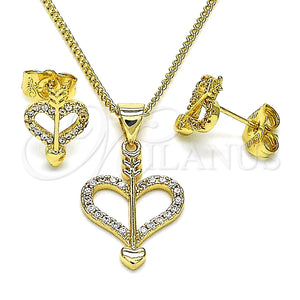 Juego de Arete y Dije de Adulto 10.156.0431 Oro Laminado, Diseño de Corazón, con Blanca Micro Pave, Pulido, Tono Dorado