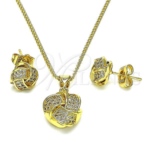 Juego de Arete y Dije de Adulto 10.156.0432 Oro Laminado, Diseño de Nudo, con Micro Pave Blanca, Pulido, Tono Dorado