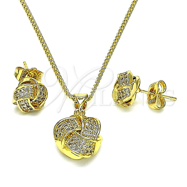 Juego de Arete y Dije de Adulto 10.156.0432 Oro Laminado, Diseño de Nudo, con Micro Pave Blanca, Pulido, Tono Dorado